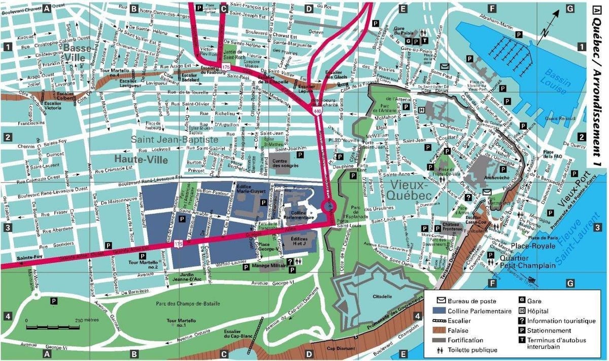 繁華街のケベック市の地図