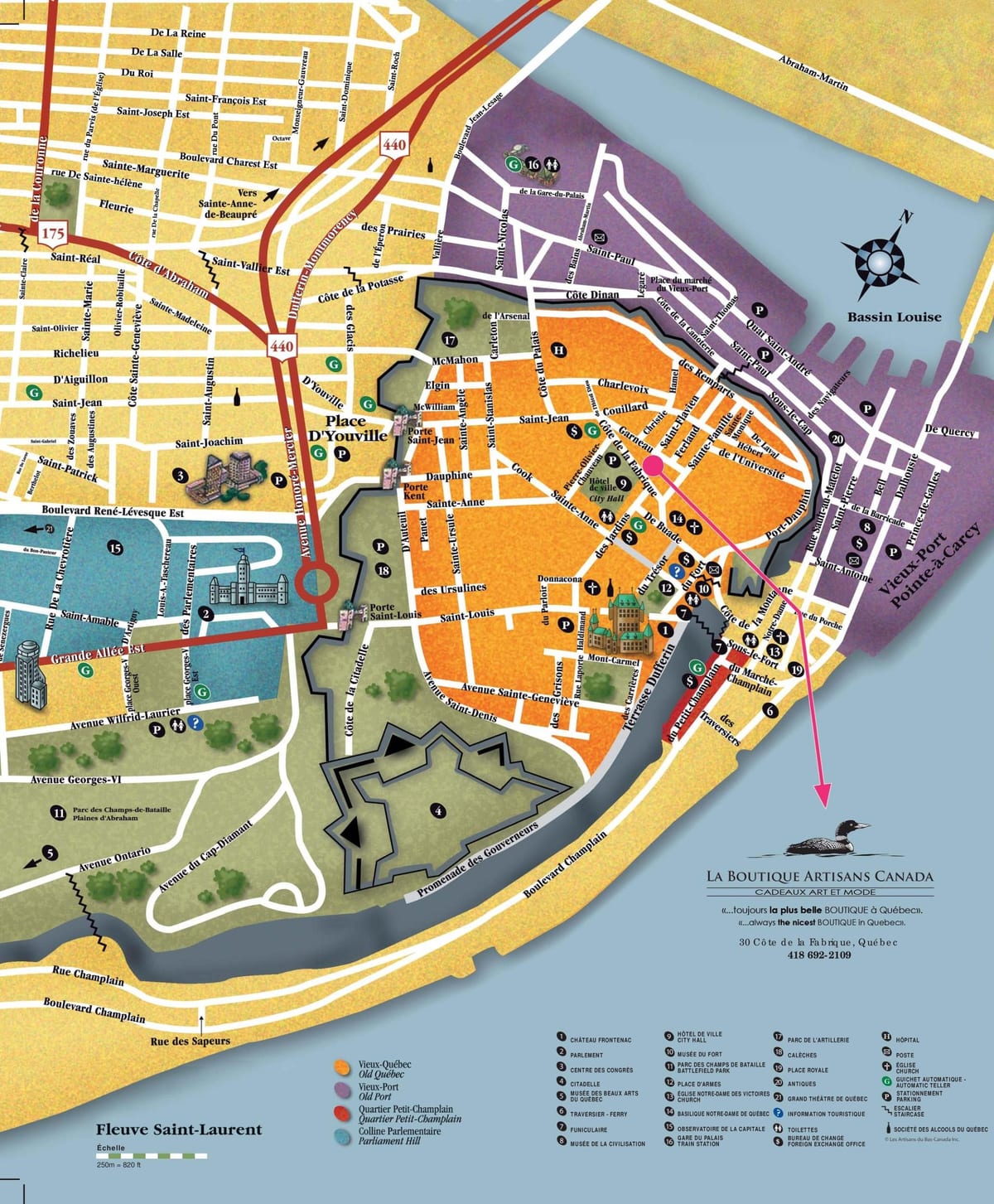 地図のケベック市の観光 