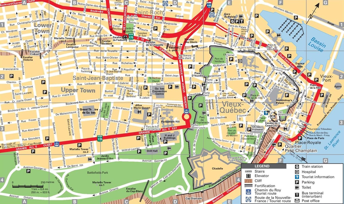 ケベック市の観光名所の地図