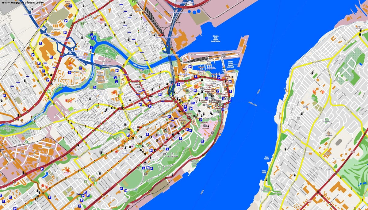地図のケベック市および周辺地域